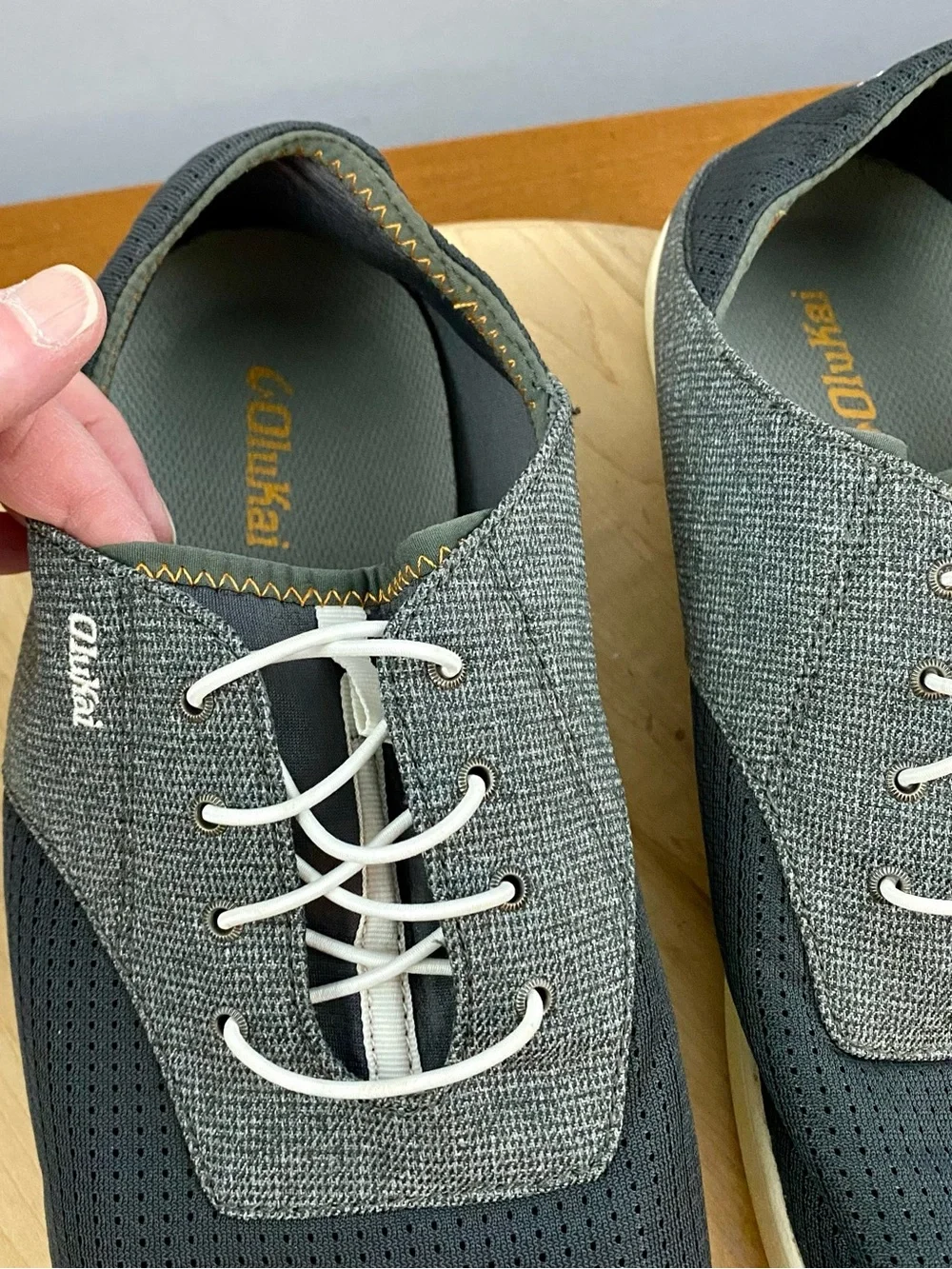 Olukai Nohea Moku Men’s No Tie Boat Shoes Black Grey Mens 13 Outdoors Breathable